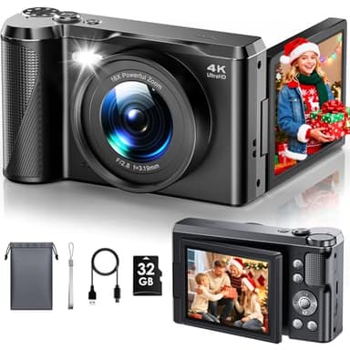 Digitalkamera 4K 56MP Focusinc Kamera Fotokamera mit 3'' 180° Klapp-Bildschirm, 16X Autofokus Digitalzoom Kompaktkamera mit 32G Karte, Vlogging-Kamera für Kinder Teenager Anfänger