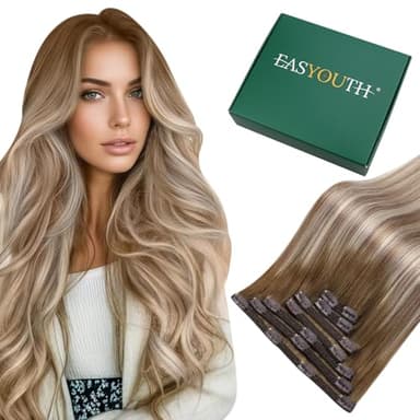 Easyouth Clip Extensions Echthaar Ombre Braun Echthaar Extension Clips Dunkelbraun Aschbraun Balayage Mittelblond Extension Remy Menschenhaar Clip Glätten 7pz 30cm 70g #3/8/22