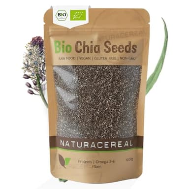 Chia Samen Bio 1 kg – Naturacereal® Bio Chiasamen – Vegan, glutenfrei & ballaststoffreich – Hochwertiges Superfood mit Omega-3 & pflanzlichem Protein – perfekt für Smoothies, Müsli & Backen