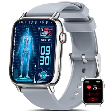 DEKELIFE Smartwatch Herren Damen mit ΒΙυτzυcker/EKG/HRV/ 1.83" Fitness Gesundheitsuhr mit 24h Herzfrequenz/Blutdruck/SPO2/Schlaf/SOS-Notruf, 145+ Sportmodi Fitnessuhr Schrittzähler iOS Android Silber