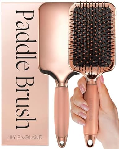 Haarbürste ohne Ziepen - Bürste zum Entwirren - Frauen Geschenk - Paddle Brush - Angenehme Borsten für die Haare & Kopfhaut - Bürste für alle Haartypen (Roségold & Schwarz)