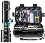 PHIXTON Taschenlampe LED Aufladbar Extrem Hell 1000000 Lumens 1 Lichtmodi Große Reichweite, Super Helle Starke Taktische USB C Flashlight, Zoombares Wiederaufladbare Torch Light für Outdoor Security