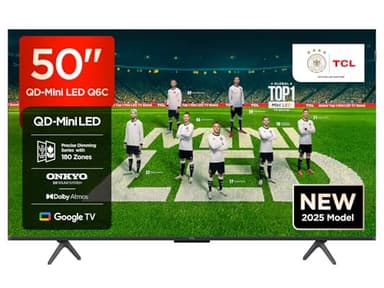 TCL 50 Zoll 50Q6C QLED Mini LED Fernseher, 4K HDR Premium, Dolby Vision IQ & Atmos, Onkyo 2.1, Smart Google TV, 144Hz Motion Clarity Pro, AMD FreeSync Premium Pro, HDMI 2.1, AirPlay 2