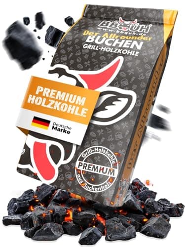 Holzkohle Buche für BBQ, Grillkohle groß, 10kg, Buchenholzkohle, Steakhouse Qualität, Premium Qualität, seit 2019 Siebetechnik und Ofen restauriert, Körnung: 30-130mm,Weber Grill geeignet,1x 10kg Sack