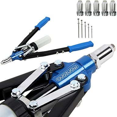 DEUBA® Nietenzange Set 5 Mundstücke 75 Nieten 3,2-6,4 mm Auffangbehälter Blindnietzange Popnietenzange Hohlnieten Zange KFZ Werkzeug