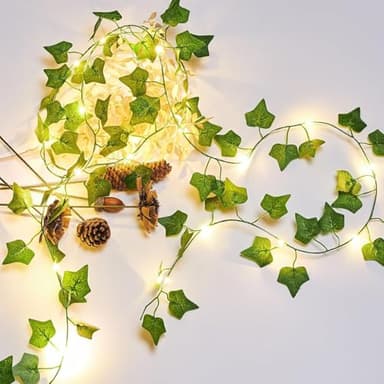Kaleora LED Lichterkette Efeu Künstlich, 2M 20 LED Lichterkette mit Blättern, Batteriebetrieben, Warmweiß Lichterkette Blätter für Innenberei, Schlafzimmer, Hochzeit, Frühlingsdeko