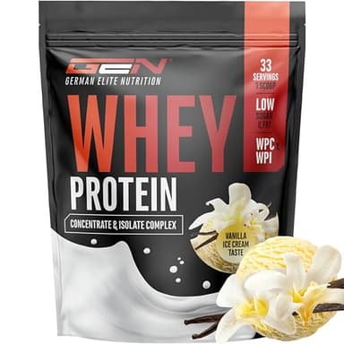 Whey Protein Komplex - 1000 g (Vanille Ice Cream) - Mit Isolate Anteil - Instant lösliches Eiweiss Protein Pulver mit BCAA & EAA - German Elite Nutrition