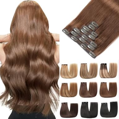 EINbeauty Clip In Extensions Echthaar 7Stücke Extensions Echthaar Gerade Echthaar Extensions Schokoladenbraun Extensions Clip In Haarverlängerung 80g 35cm(14Zoll,4#)