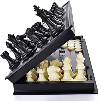 OkidSTEM 3 In 1 Magnetisch Schachspiel Damespiel Backgammon Brettspiel Set mit Klappbrett Reisespiele