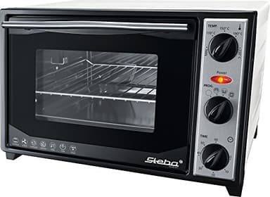Steba Backofen mit Drehspieß und Umluft, weiß lackiertes Edelstahl Gehäuse, 4-Stufen-Programmwähler, Temperaturregler 100°C bis 230°C, 20 Liter Innenraum , 1500 Watt, KB 27 U.2