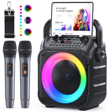 Karaoke Maschine Ankuka Karaoke Anlage mit 2 Mikrofonen Bluetooth Lautsprecher für Erwachsene & Kinder, unterstützt TV/TWS/FM/AUX/USB/TF/Rec/Studiomonitore (Schwarz)