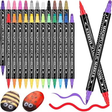 Maqhpu Ostereier zum Bemalen, 24 Farben Acrylstifte für Steine Wasserfest, Steine zum Bemalen Stifte Set, Dual Tip Multimarker Acrylic Marker für Holz, Glas, Papier, Keramik, Basteln Erwachsene Kinder