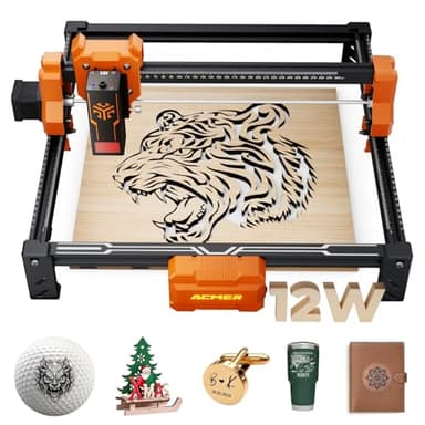 Laser Graviermaschine Acmer S2 12W Laser Gravur,Laser-Ausgangsleistung 72w(12000mw),Arbeitsbereich 300x300mm,10000mm/Min Geschwindigkeit Hohe Effizienz 0,01mm Lasercutter FüR Start Up/Bildung /DIY
