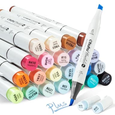 Ohuhu Marker, 24+1 Farben Alkohol Marker mit Premium Pinsel & Meißel Doppelspitze, Nachfüllbare für Künstler Erwachsene Design Färbung Illustrationen Skizzieren - Serie Honolulu Plus