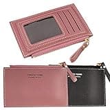 BETESSIN Geldbörse für Damen - 2er Set Schlank Kartenetui - Mini Geldbeutel aus PU Leder - Kleine Portemonnaie für Damen und Herren - Schwarz und Ziegelrot