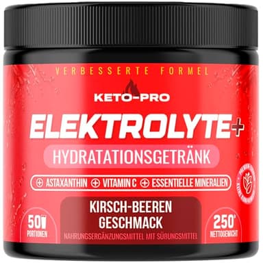 Keto-Pro Keto Elektrolyte 250 g | Elektrolyt Pulver zur Unterstützung von Fasten, Gesundheit und Fitness | Electrolyte Powder Ohne Zucker | 50 Portionen | Kirsch-Beeren-Geschmack