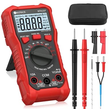 Neoteck Digital Multimeter Voltmeter 2000 Zähler Spannungsprüfer AC/DC Strom Spannung Widerstand Kapazität NCV Frequenz Temperatur Messgerät mit Krokodilklemme - Rot