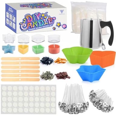 Vorlestour Kerzen Selber Machen Set, Teelicht Kerzen Gießen Set Zubehör Enthalten 400g Wachs, 8 Teelichthalter, 4 Farbstoffen, 100 Kerzendochte, Candle Making Kit für Erwachsene und Kinder