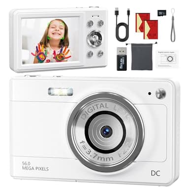 Digitalkamera 56MP 1080P Fotokamera mit 32GB SD-Karte & 2 Akkus, 16-Fach Digitalzoom mit 2,8" LCD-Display, Fotoapparat Kompakt Digitalkamera für Kinder, Einsteiger, Jugendliche und Studenten