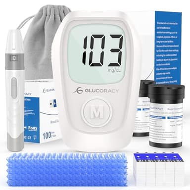 Glucoracy G-425 Blutzuckermessgerät Set, Blutzuckertest-Set mit Stechhilfe, 100 Teststreifen und 100 Lanzetten, Glukosemessgerät für zu Hause, Diabetes-Selbsttest-Set für den Heimgebrauch