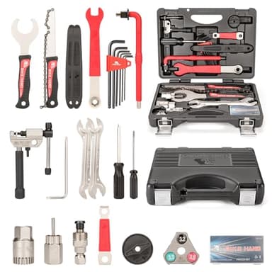 BIKE HAND Fahrrad Werkzeugkoffer,Fahrradwerkzeug Komplett Set,18 Teilig Profi Reparaturset mit Tragekoffer, Fahrrad-Werkzeugset Schwarz-Rot