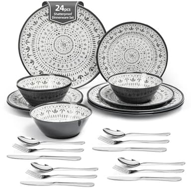 La Joventino 24PCS Melamin Geschirrset Campinggeschirr für 4 Personen, Teller Set & Tafelservice - für unterwegs & Outdoor