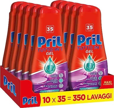 Pril Gel All in One Hygiene, flüssiges Geschirrspülmittel mit Bicarbonat, Multi-Action-Schmutz, schwierig, 10 Flaschen mit je 35 Waschgängen (350 Waschladungen)