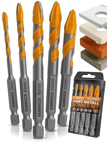 RAMMBOCK® Keramikbohrer Set (5 Stück) - Ideal für Keramik, Feinsteinzeug, Fliesen & Mehr I Karbid-Bohrer für präzises Bohren I Fliesenbohrer in 5mm, 6mm, 8mm, 10mm, 12mm I Feinsteinzeug Bohrer
