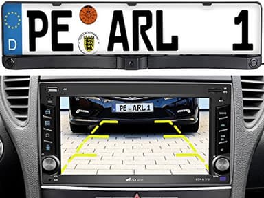 Lescars Nummernschild Kamera: Rückfahrkamera & Einparkhilfe mit Abstandswarner, Nummernschildhalter (Rückwärtskamera, Pkw Rückfahrkamera, Kennzeichenhalter Parksensoren)