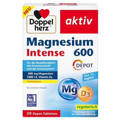 Doppelherz Magnesium 600 Intense DEPOT - 600 mg hochdosiertes Magnesium + 1000 I.E. Vitamin D pro Tablette - 30 DEPOT-Tabletten