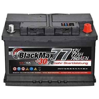 BlackMax Autobatterie 12V 77Ah 760A/EN Starterbatterie ersetzt 68Ah 70Ah 72Ah 74Ah 75Ah, kompatibel mit PKW