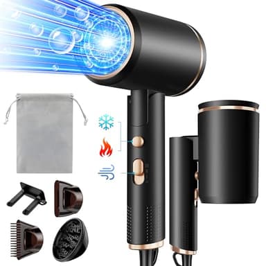 Vbrisi Föhn,Fön,2400W Klappbar Ionen Haartrockner, Schnelltrocknen Hair Dryer, Profi Reisefön mit Heiß-/Kalttaste, 3 Heiz,AC Motor Salon Haarföhn mit Diffusor & Aufbewahrungstasche (Schwarz)