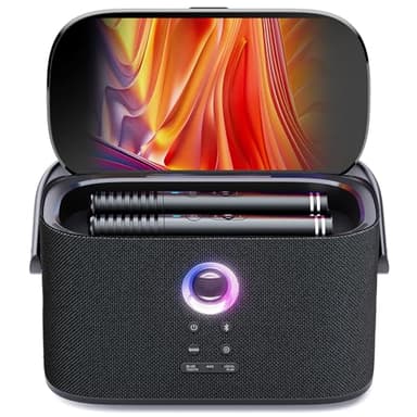Karaoke Maschine anlage mit 2 mikrofonen, integriertes Liedtext-Display und Bildschirm, 140W Bluetooth mit hdmi anschluss, Selbstaufladend, Karafun App, Ideal für Home Party & TV Anschluss