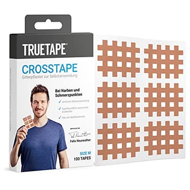 TRUETAPE Crosstapes – 100 mittelgroße Gitterpflaster inkl. Anleitung – Wasserfest & Extra Starker Halt – Original Akupunkturpflaster – Größe M