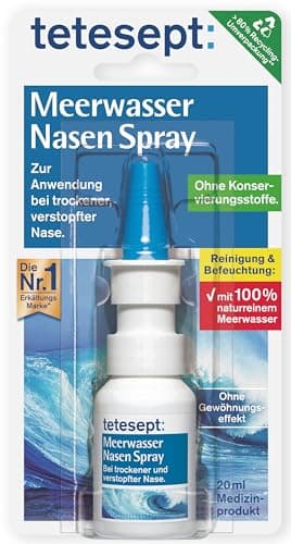 tetesept Meerwasser Nasen Spray – 1 x 20 ml – Nasenspray bei Erkältung - Reinigung der verstopften Nase & natürliche Befeuchtung trockener Nasenschleimhäute