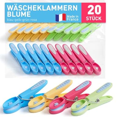 culiclean Wäscheklammern ohne Abdruck stabil bunt 20x Wäscheklammer blau gelb grün rosa pink, robuste Kluppen Soft Grip Clip Clothes Pegs UV beständig Klammern zum Aufhängen von Wäsche, Socken