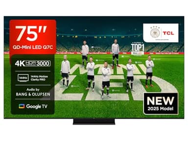 TCL 75Q7C QLED Mini LED Fernseher, 75 Zoll, 4K HDR Premium, Dolby Vision IQ & Atmos, Smart TV mit Google TV, 6.2.2 Sound, 144Hz VRR, AMD FreeSync Premium Pro, HDMI 2.1, AirPlay 2