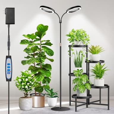 Aumtrly Pflanzenlampe, 2 Kopf 168 LEDs Grow Lampe Vollspektrum mit 170cm Höhenverstellbar Ständer, 5000k Pflanzenlicht mit 6/12/16H Timer, 5 Helligkeitsstufen, 3 Farbmodi Anzuchtlampe