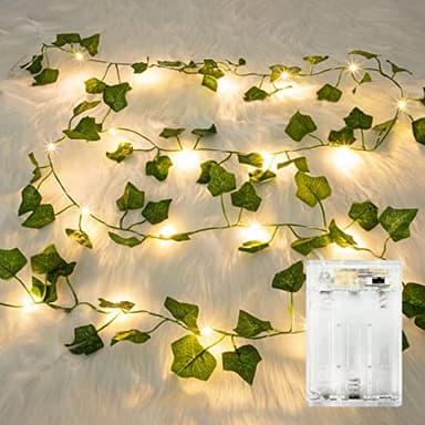 1 Stück LED Lichterkette Efeu Künstlich, 2M Fake Efeu Girlande mit 20 LED-Licht Batterie mit Timing-Funktion, Lichterkette mit Blumengirlande Hängend Pflanzen für Innenberei,Hochzeit, Party Deko