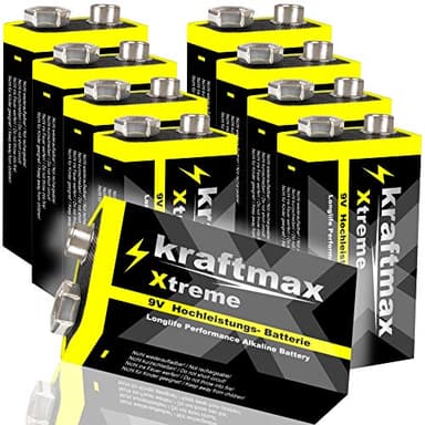 kraftmax 8er Pack Xtreme 9V Block Hochleistungs- Batterien ideal für 10 Jahres Rauchmelder - 6LR61 9 Volt Longlife Blockbatterie mit maximaler Lebensdauer