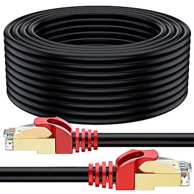 MutecPower 75m CAT 7 Außen Verwendung wasserdicht Direct Burial RJ45 Ethernet Netzwerkkabel - SSTP - 600 MHz - Schwarz 75 Meter mit kabelbinder und klemmen