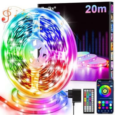 LED Streifen LED Strip 20m mit Fernbedienung & App & Musik Sync, RGB Lichterkette Dimmbar Farbwechsel, LEDs Leiste Band Stripes Bluetooth Selbstklebend für Zimmer Deko/Küche/Decke/Gaming/Party