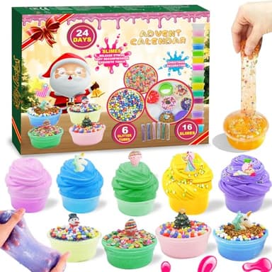 Schleim Adventskalender 2025 Kinder für Mädchen Jungen | 24 Tage Countdown-Kalender Fluffy Kristall Slime Spielzeugkalender Weihnachtskalender Weihnachten Überraschungen Geschenk