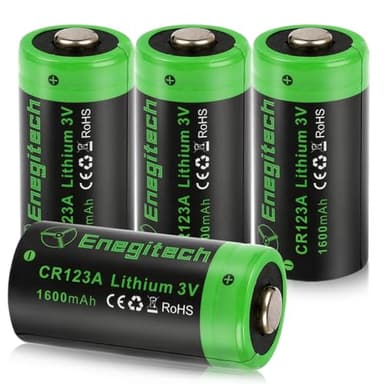 Enegitech CR123A 3V Lithium Batterien, CR123 Einwegbatterien 3V 1600mAh für Rauchmelder, Alarmsysteme, Rotpunktvisier, Kohlenmonoxid Melder, Taschenlampen 4 Stück
