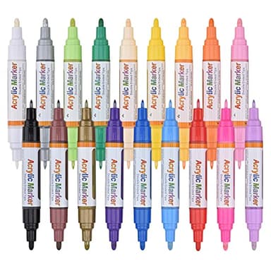 Acrylstifte Doppelspitze, 18 Farbige Doppelfasermaler Acrylstifte für Bemalen, Wasserfeste und Schnelltrocknend Acryl Permanent Marker für Papier Steine Fotoalbum Gästebuch Leinwand (3mm und 0.7mm)
