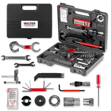WALTER Fahrrad-Werkzeugkoffer 18- tlg. Fahrrad Werkzeug-Set, hochwertiger Multifunktionskoffer, robuster Transportkoffer, auch perfekt geeignet für Hobbybiker, ausgestattet mit wichtigsten Werkzeugen