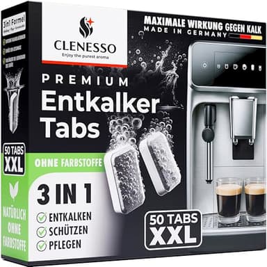 3-in-1 Entkalkungstabletten für Kaffeevollautomaten & Kaffeemaschinen (50 Stück) – Entkalker Kaffeevollautomat kompatibel mit Siemens EQ Series, Jura, Krups, Delonghi, Philips, Miele, Tassimo uvm.