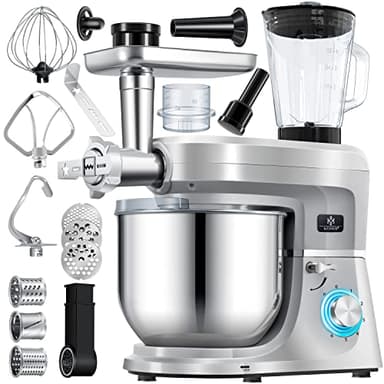 KESSER® 3 in 1 Universal Küchenmaschine K-KM 3000 mit Fleischwolf Knetmaschine Multifunktionale Rührmaschine 5,5L Schüssel mit 3 Rührwerkzeuge, 1,5L Entsafter, Zubehör-Set, Pasta & Gebäckformen
