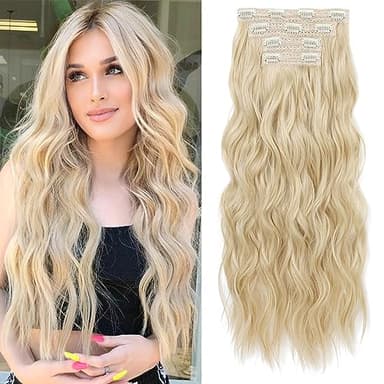 REECHO Clip in Extensions, 4PC Blond Hair Extensions Clip in Haarverlängerungen 60 cm Dicke Lange Strandwellen Haarteile Unsichtbare Spitze Natürliche weiche Haarteile - Natürliches Blond