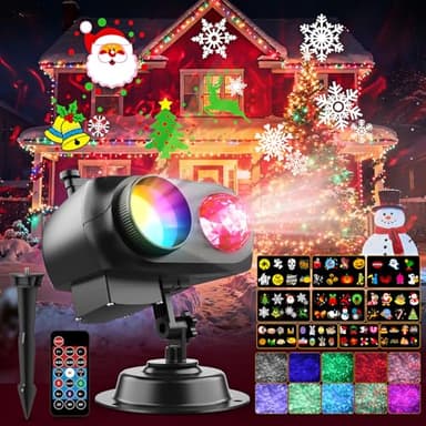 Projektor Weihnachten Aussen Wasserdicht 2-in-1 Projektor Weihnachten mit 10HD Folien und 10 Farben Meereswellen mit Fernbedienung und Timer für Feiertage, Partys, Dekoration, Garten Halloween